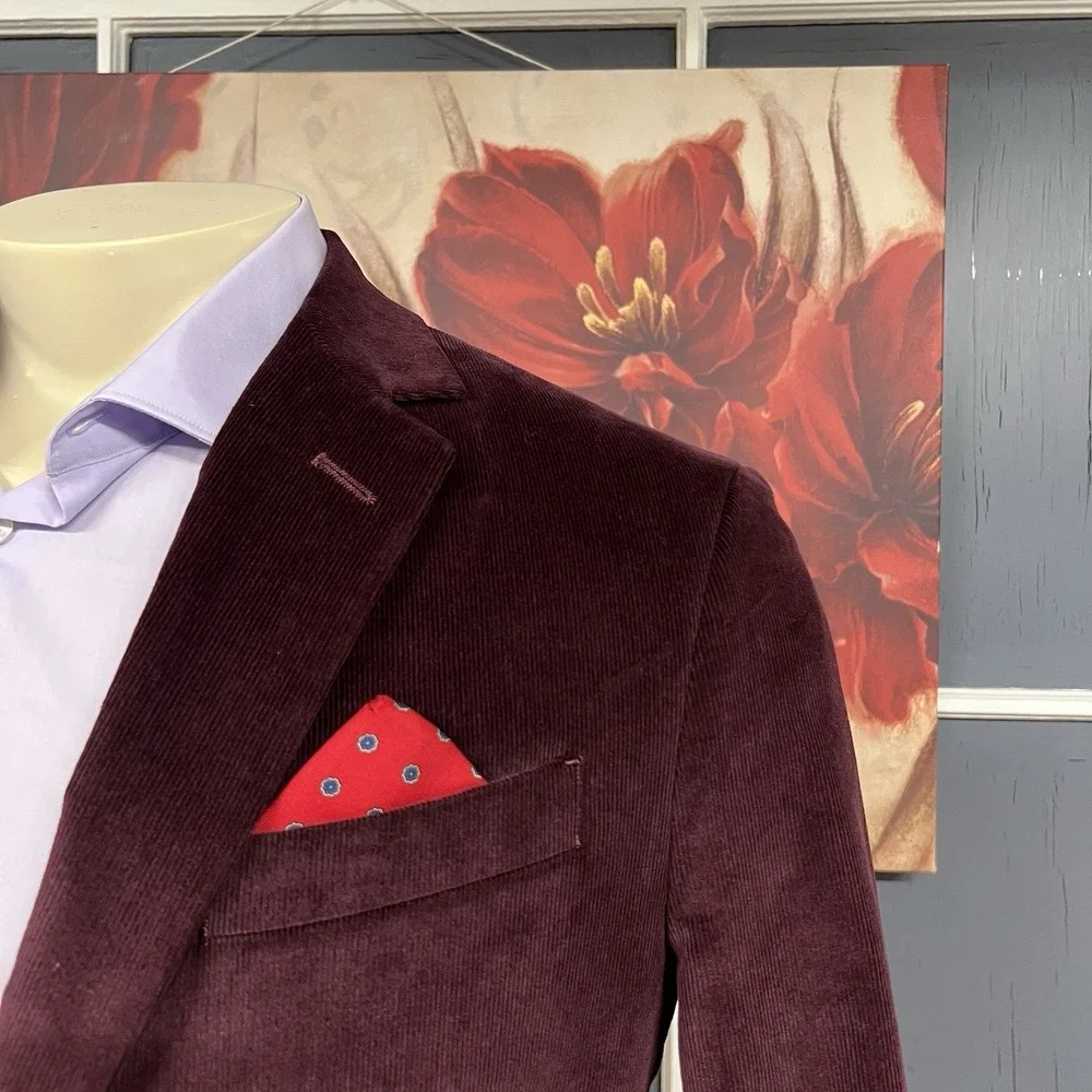 Stafford Corduroy Blazer Jacket Sport‎ Coat Mens 42R Slim Fit Stretch Burgundy